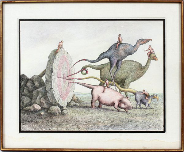 ROLAND TOPOR DRAWING W/ CRAYON 1975 (1 of 5)