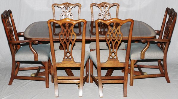 HENREDON MAHOGANY INLAID DINING TABLE W/ 6 CHAIRS (1 of 3)