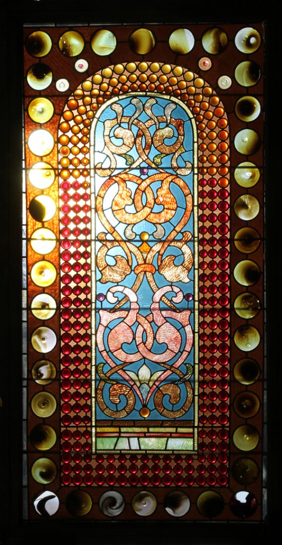 ANTIQUE LEADED & STAINED GLASS WINDOW (1 of 10)