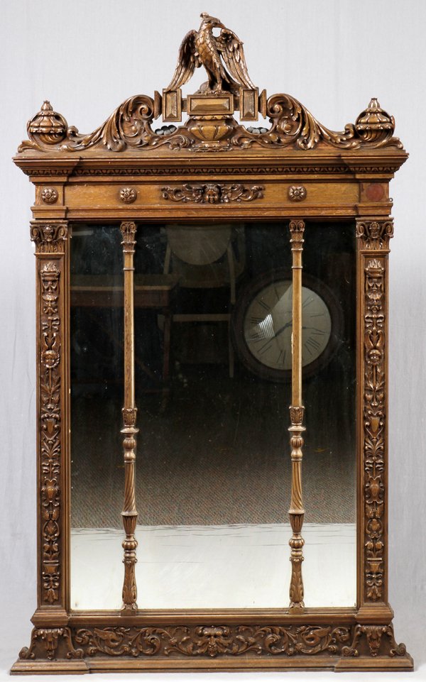 CARVED OAK HALL MIRROR (1 of 3)