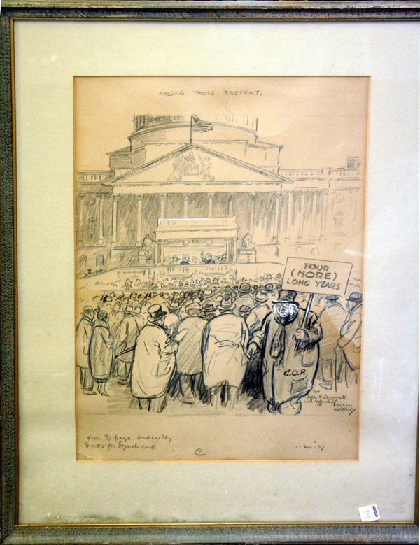 ROLLIN KIRBY PENCIL DRAWING ON PAPER 1937 (1 of 1)