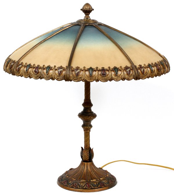AMERICAN BENT GLASS & SPELTER TABLE LAMP C. 1920 (1 of 3)