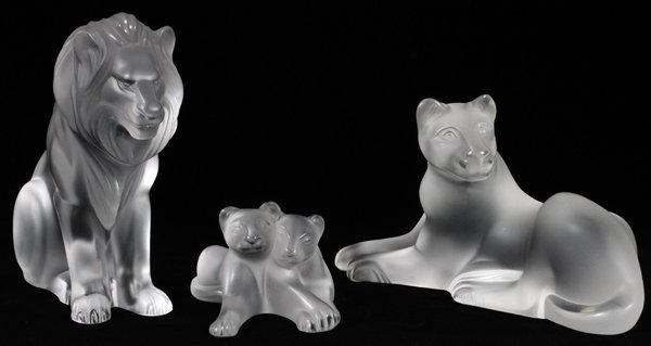 LALIQUE FROSTED GLASS LION FIGURES (1 of 1)