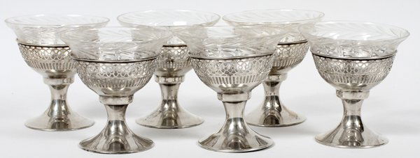 WEBSTER CO. STERLING SHERBETS W/ GLASS LINERS SIX (1 of 2)
