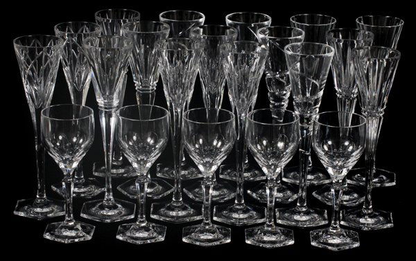 HOYA & OTHER CRYSTAL CORDIALS 21 PIECES: HOYA & OTHER CRYSTAL CORDIALS, 21 PIECES, H 5 3/4" & 7":Including 16 Hoya crystal cordials, H.7", and 5 other crystal cordials, H.5 3/4".