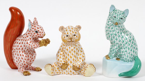 HEREND PORCELAIN ANIMALS, THREE (1 of 2)