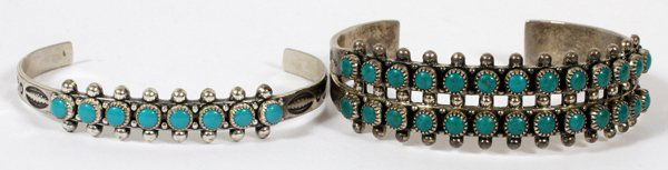 NAVAJO STERLING & TURQUOISE CUFF BRACELETS, TWO (1 of 1)