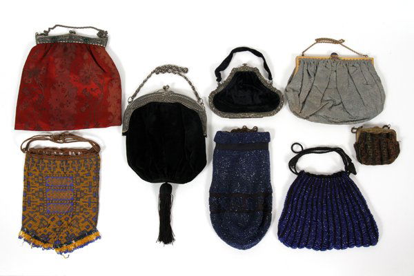 VELVET SILK & BEADED PURSES EIGHT EARLY-MID 20TH C. (1 of 1)
