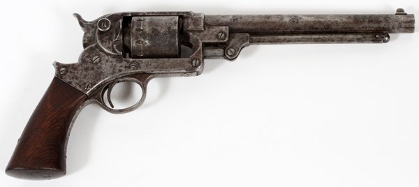 STARR ARMS CO. .44 CAL REVOLVER C 1856: STARR ARMS CO., .44 CAL PERCUSSION CAP REVOLVER, #27462, C 1856, L 8" BBL:Starr Arms Co., N.Y., .44 cal percussion cap revolver having an 8" barrel. Stamped: 'Starr Arms Co. New York' on side of frame