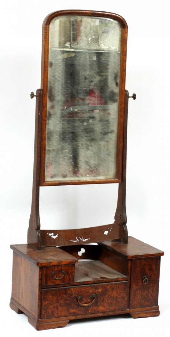JAPANESE DRESSER TOP VANITY: JAPANESE DRESSER TOP VANITY, H 35" APPROX.:Having an attachable mirror, fitted with two drawers, and one door. Measuring H. 35" approximately overall. For a high resolution photo