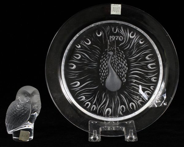 LALIQUE GLASS OWL FIGURINE & PLATE (1 of 1)
