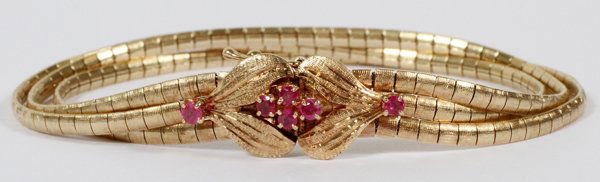 14KT YELLOW GOLD & PINK SAPPHIRE BRACELET (1 of 1)