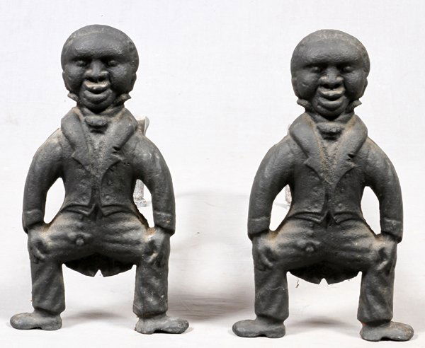CAST IRON FIGURAL ANDIRONS DATED 1928, PAIR (1 of 2)