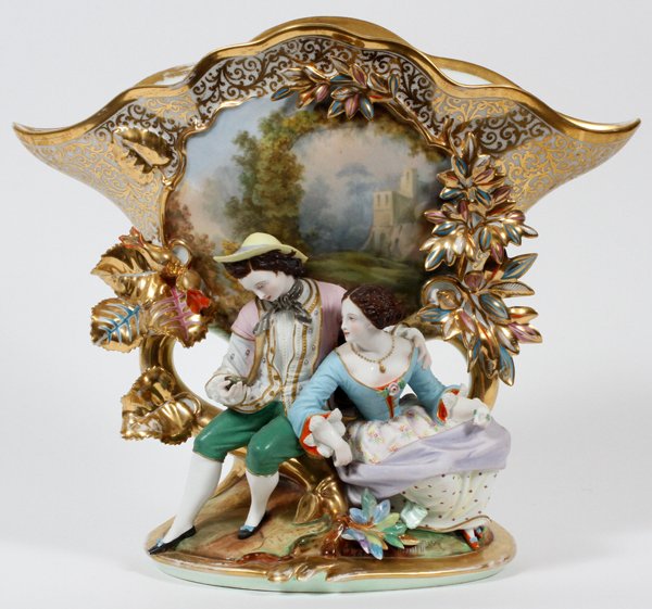 OLD PARIS PORCELAIN FIGURAL MANTEL VASE MID 19TH C. (1 of 3)