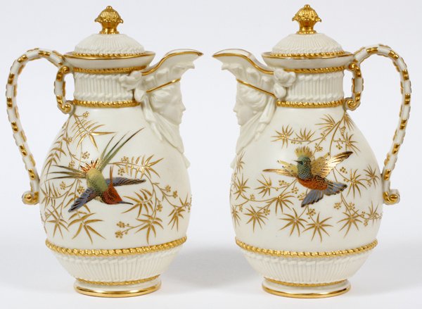 ROYAL WORCESTER PORCELAIN COVERED MASK JUGS C. 1884 (1 of 5)