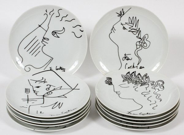 LIMOGES PORCELAIN 'JEAN COCTEAU' PLATES, ELEVEN (1 of 2)