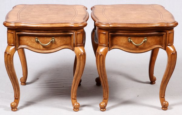 THOMASVILLE WALNUT VENEER END TABLES, PAIR (1 of 3)