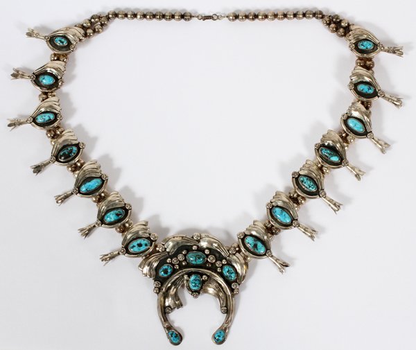 STERLING & TURQUOISE SQUASH BLOSSOM NECKLACE (1 of 2)