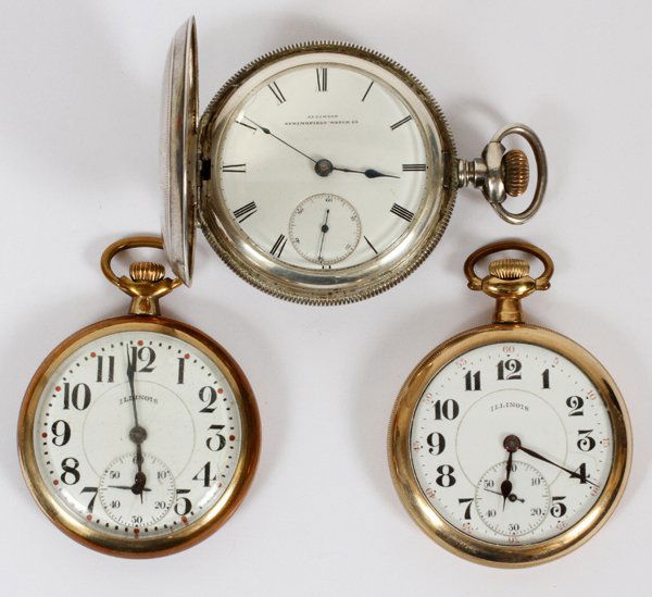 ILLINOIS STERLING SILVER & GOLD WASH POCKET WATCHES (1 of 2)