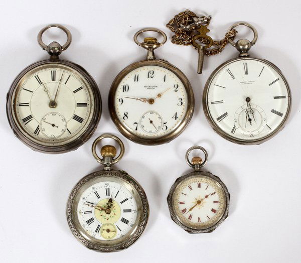 STERLING SILVER & .800 SILVER POCKET WATCHES FIVE (1 of 2)