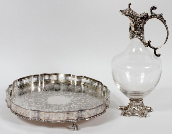 CONTINENTAL SILVERPLATE-MOUNTED GLASS CLARET JUG (1 of 2)