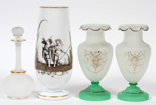 VICTORIAN SATIN GLASS URNS, PERFUME BOTTLE & VASE (1 of 1)