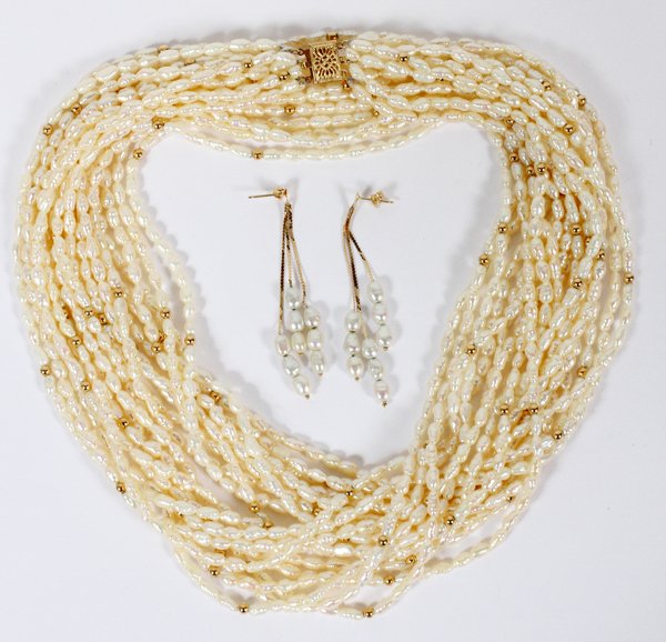LADY'S SEED PEARL NECKLACE AND EARRINGS (1 of 1)