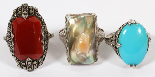 STERLING, ABALONE, CARNELIAN & TURQUOISE RINGS (1 of 1)