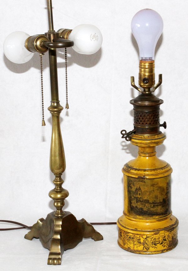 ENGLISH TOLE LAMP ANTIQUE & A BRASS LAMP (1 of 2)