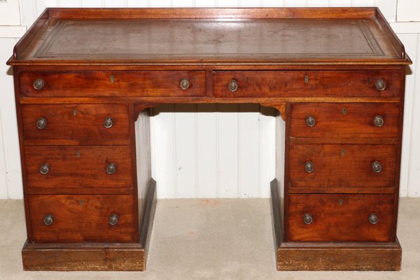 ENGLISH MAHOGANY PEDESTAL DESK C. 1830-40 (1 of 2)