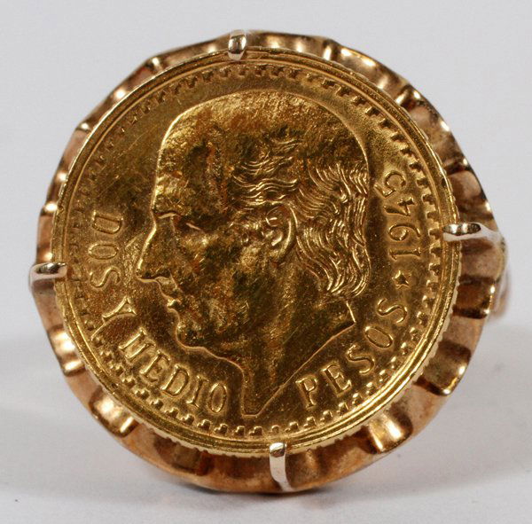 14KT YELLOW GOLD AND MEXICAN PESO COIN RING (1 of 2)