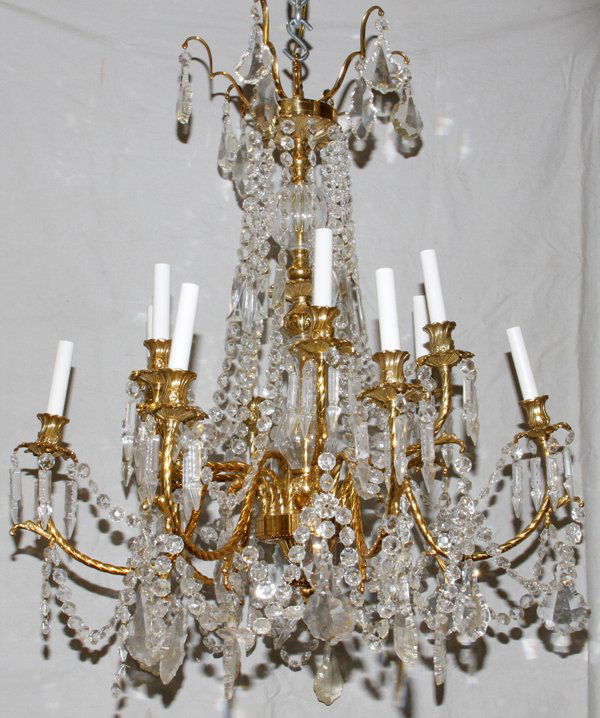 TWELVE-LIGHT BRASS AND CRYSTAL CHANDELIER (1 of 2)