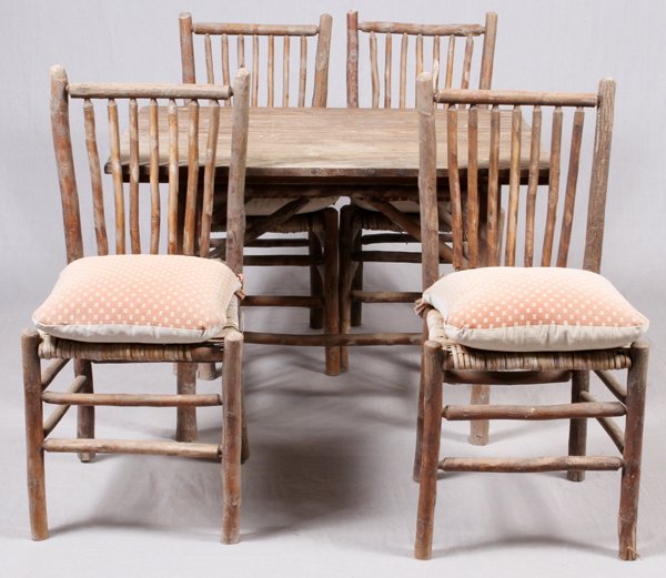 RUSTIC WOOD BRANCH TABLE AND CHAIRS, FIVE PIECES (1 of 2)