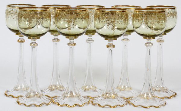 GERMAN HAND BLOWN RHINE WINES, NINE, CIRCA 1900 (1 of 2)