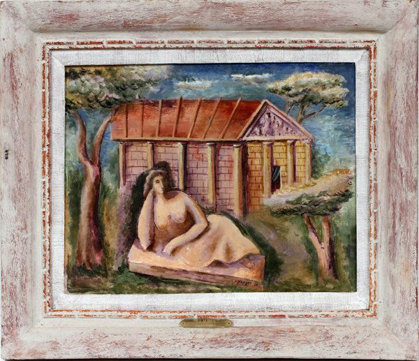 EDGAR YAEGER OIL ON CANVAS C. 1934: EDGAR YAEGER (AMER. 1904-1997), OIL ON CANVAS, C. 1934, H 16", W 20", "TEMPLE":Signed lower center. Depicting a reclining nude. For a high resolution photo CLICK H