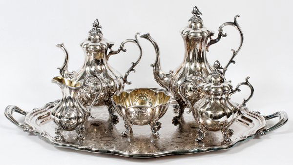 REED AND BARTON SILVERPLATE TEA SERVICE, 6 PCS. (1 of 2)
