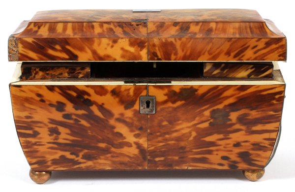 ENGLISH GEORGIAN TORTOISE TEA CADDY EARLY 19TH C. (1 of 4)