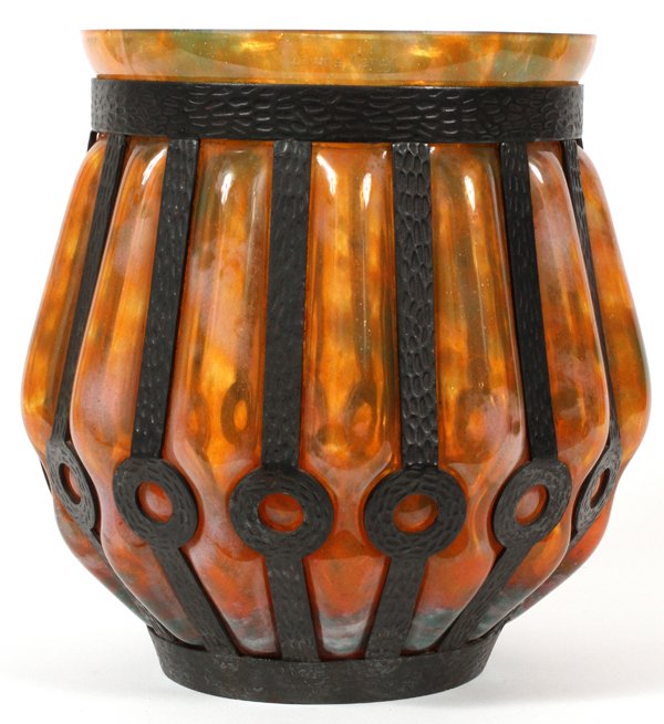 DAUM NANCY GLASS VASE W/ IRON MOUNTS (1 of 6)