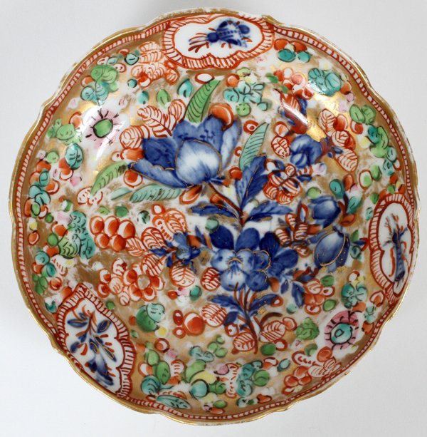 MEISSEN PORCELAIN SAUCER 19TH C.: MEISSEN PORCELAIN SAUCER, 19TH C., DIA 5 1/8":Exquisite hand decoration. Complex design. Underglaze blue crossed sword mark. For a high resolution photo CLICK HERE