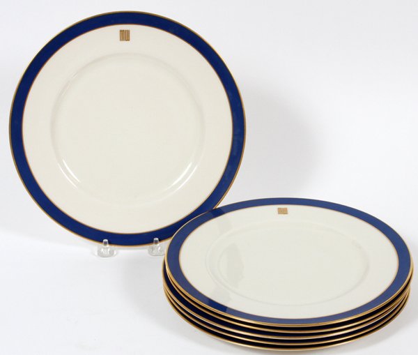 LENOX PORCELAIN DINNER PLATES C. 1930, SIX (1 of 2)