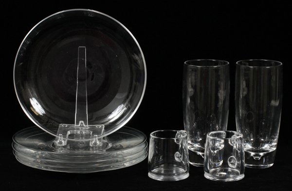 STEUBEN GLASS PUNCH CUPS TUMBLERS & PLATES 9 PIECES (1 of 1)