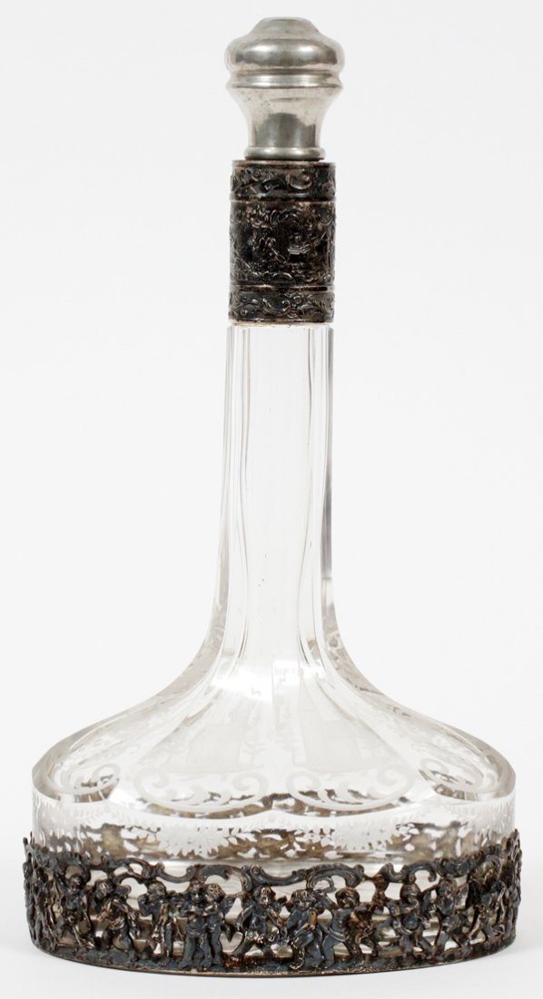 GERMAN .800 SILVER OVERLAY CRYSTAL DECANTER (1 of 4)