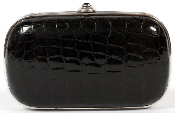 JUDITH LEIBER BLACK CROCODILE MINAUDIERE (1 of 3)
