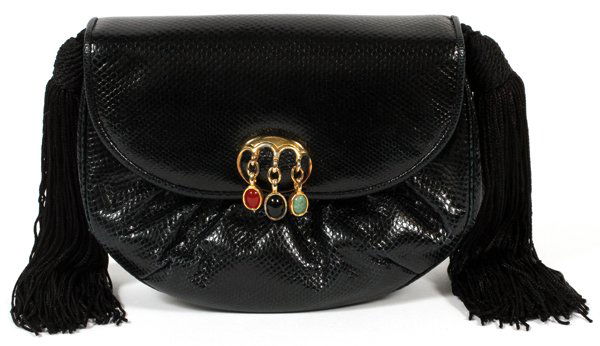 JUDITH LEIBER BLACK KARUNG BAG W/ JEWELED CLASP (1 of 2)