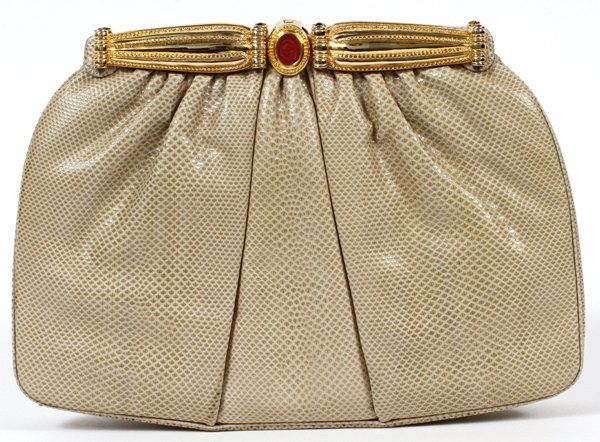 JUDITH LEIBER BEIGE KARUNG BAG W/ CAMEO CLASP (1 of 2)