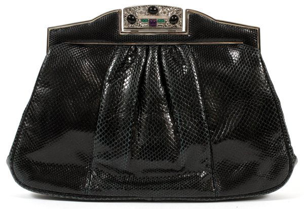 JUDITH LEIBER BLACK KARUNG BAG W/ JEWELED CLASP (1 of 2)