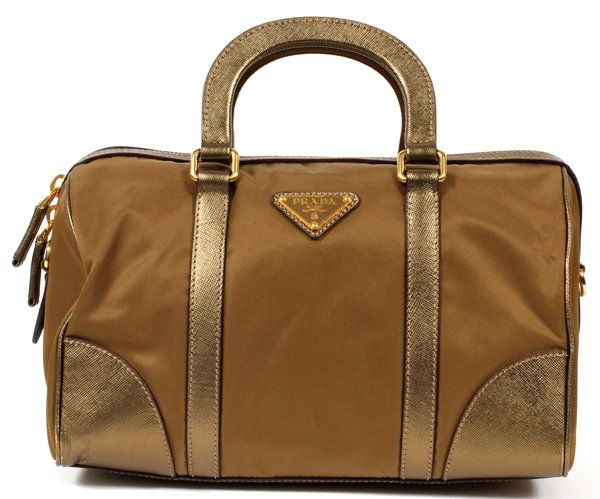 PRADA BRONZE NYLON & METALLIC SAFFIANO LEATHER BAG (1 of 3)