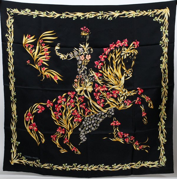 HERMES 'CHEVAL FLEURI' SILK SCARF (1 of 2)