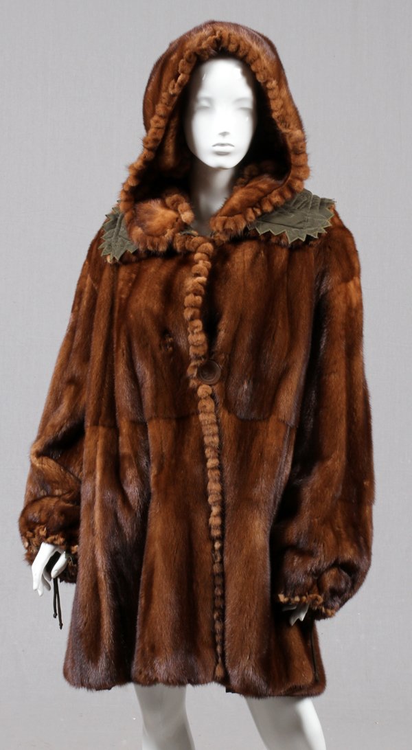 FENDI BROWN MINK REVERSIBLE COAT W/ HOOD (1 of 3)
