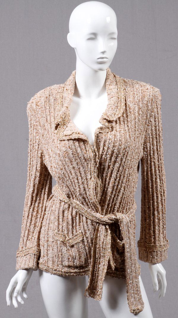 CHANEL COTTON & SILK BELTED SWEATER SIZE 48 (1 of 2)